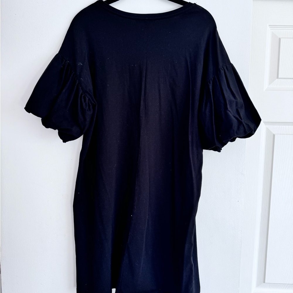 Zara Mini Dress with Poof Sleeves - Black - 100% Cotton- Women’s Size L